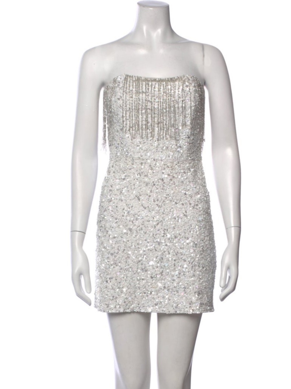 Retrofête XS White Sequin Fringe Strapless Mini Dress Bridal Reception Party